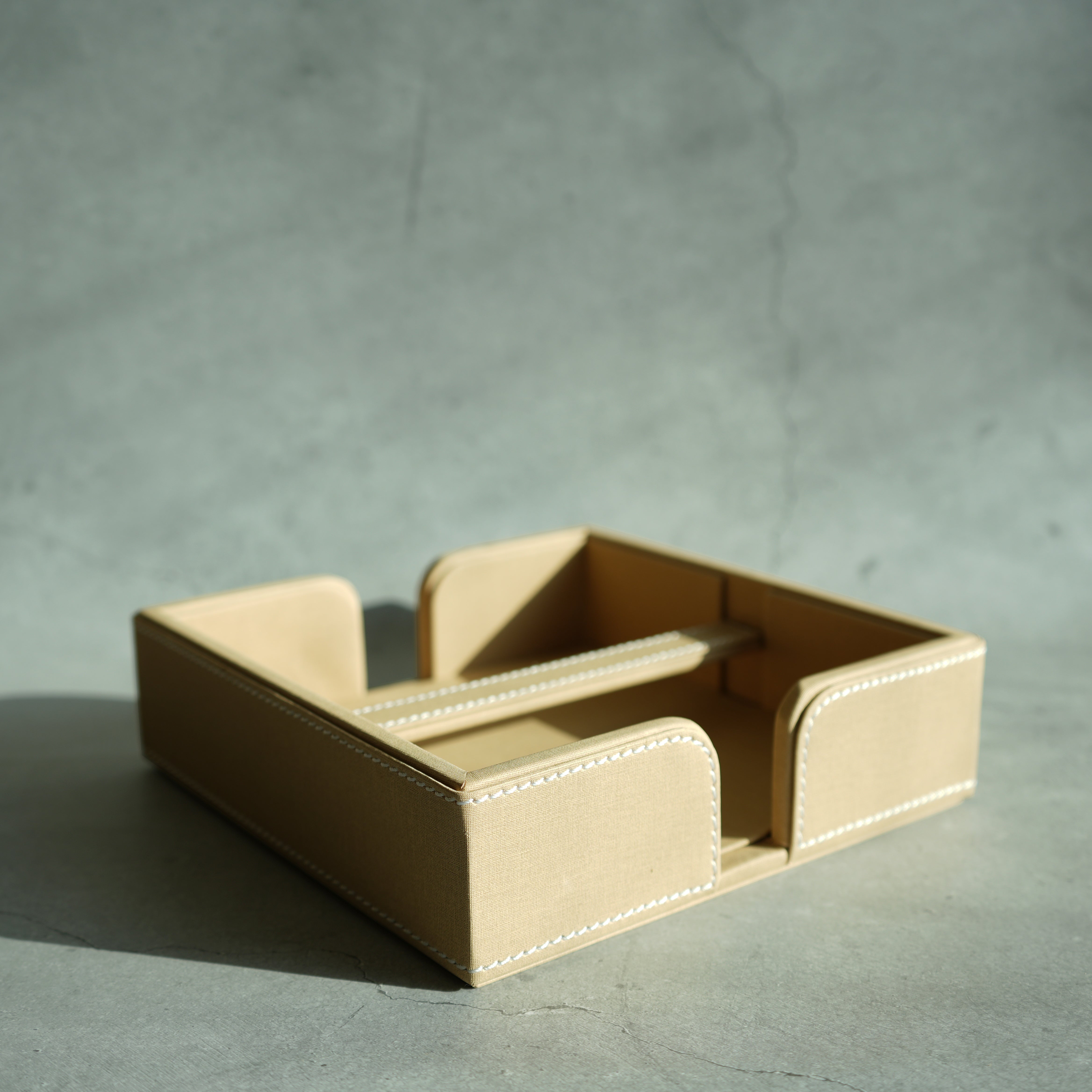 Sand Beige PU Leather Tissue Holder with Weighted Bar
