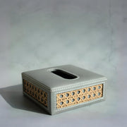 Stone Gray PU Leather & Rattan Tissue Box - Square
