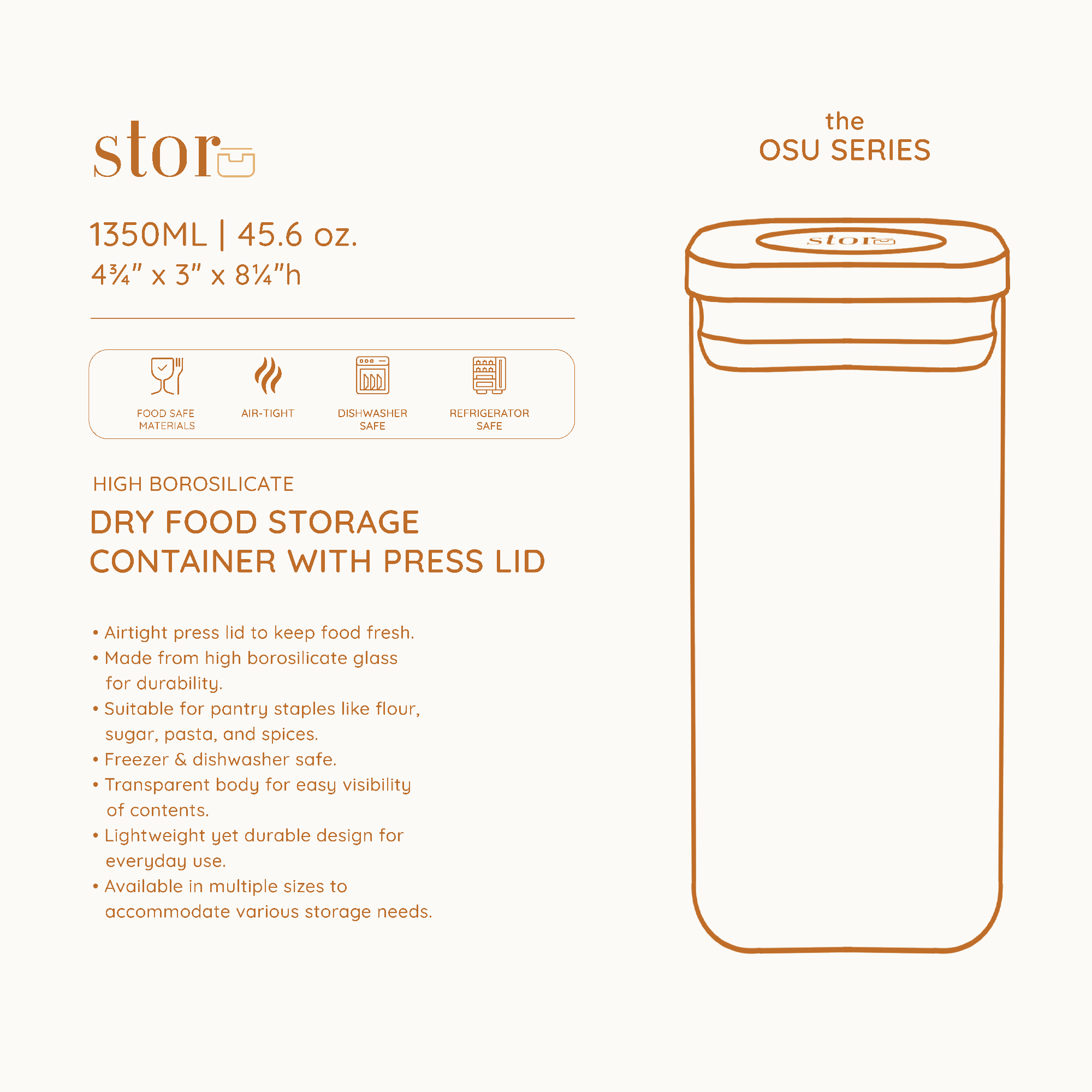 Glass Storage Container with Press Lid- 1350ML
