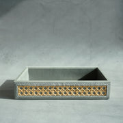 Stone Gray PU Leather & Rattan Serving Tray - Small