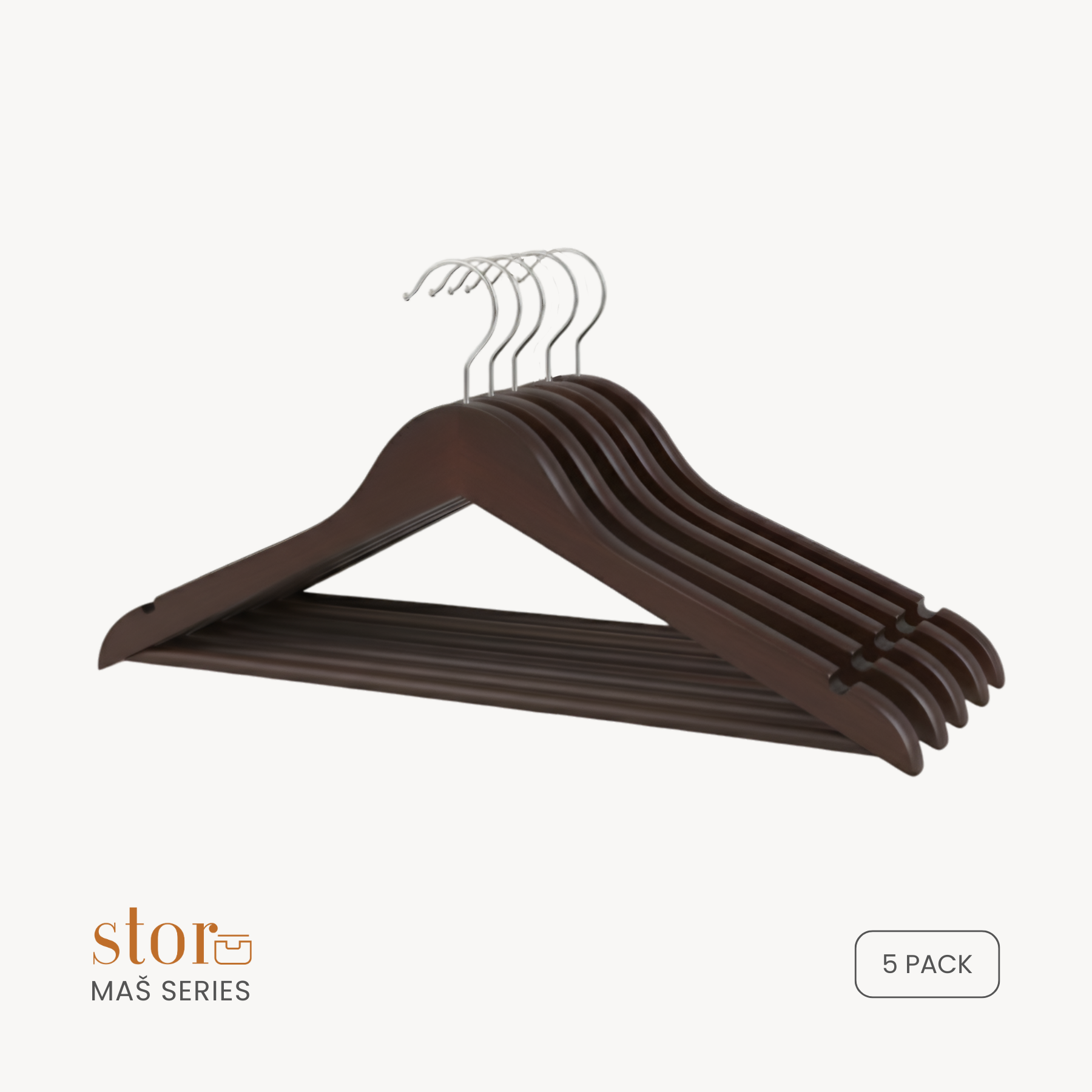 Wooden Shirt Hanger with Ribbed Bar- Umber