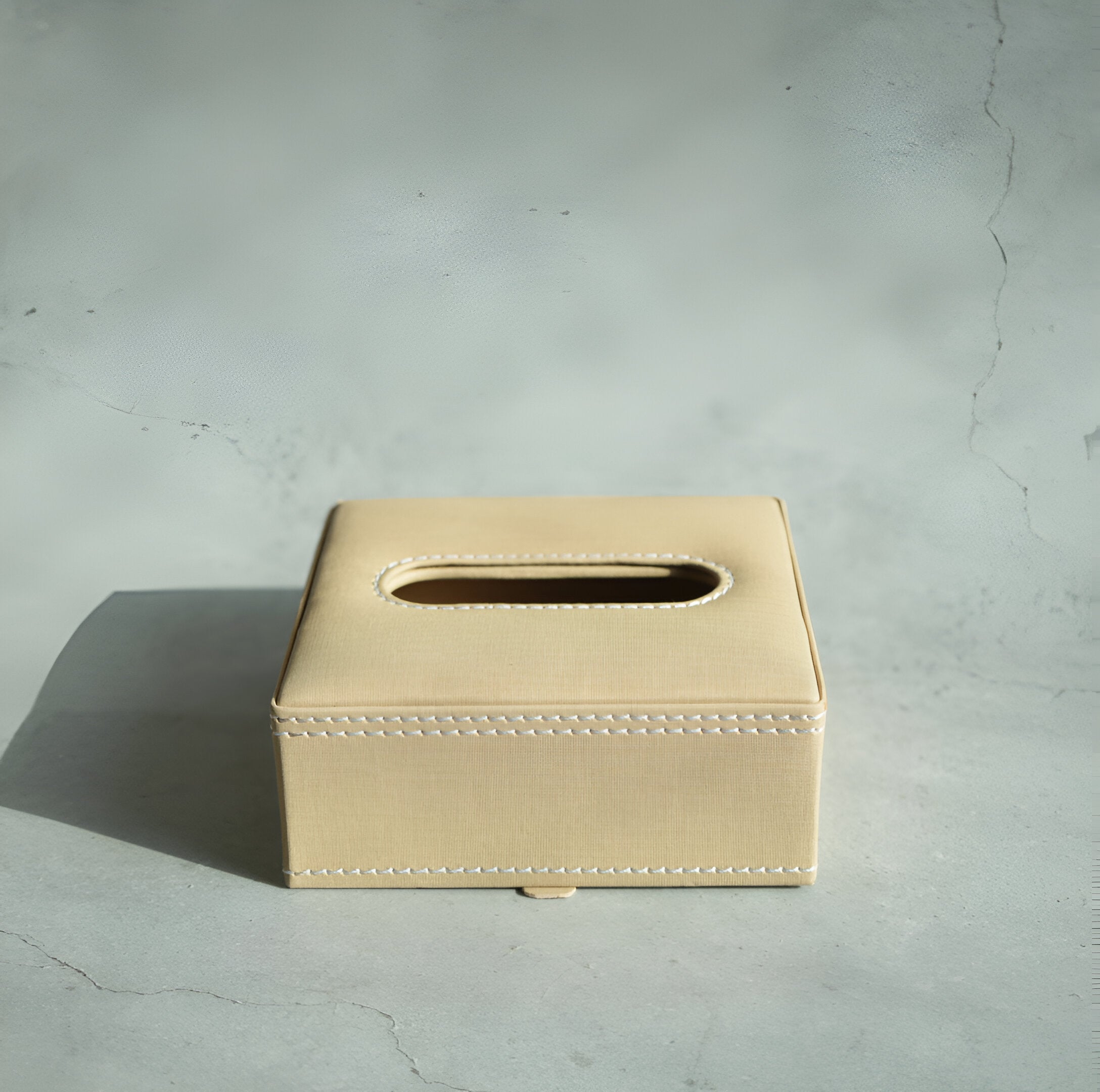 Sand Beige PU Leather Tissue Box - Square