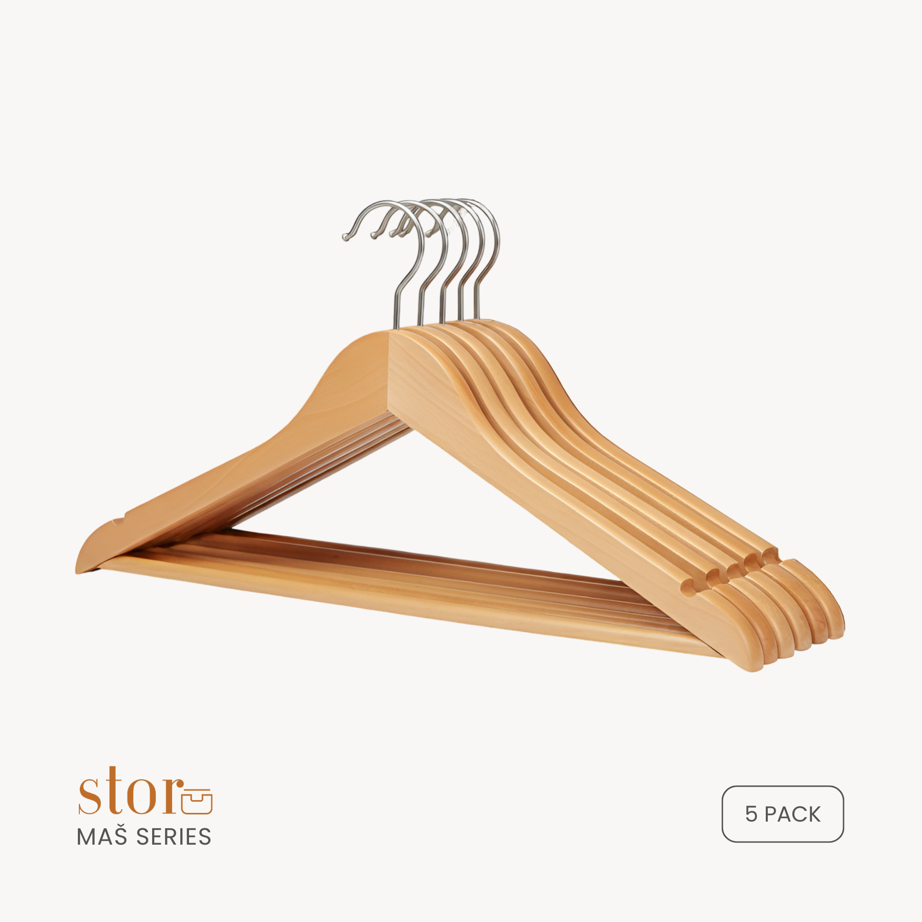 Wooden Shirt Hanger with Ribbed Bar- Natural