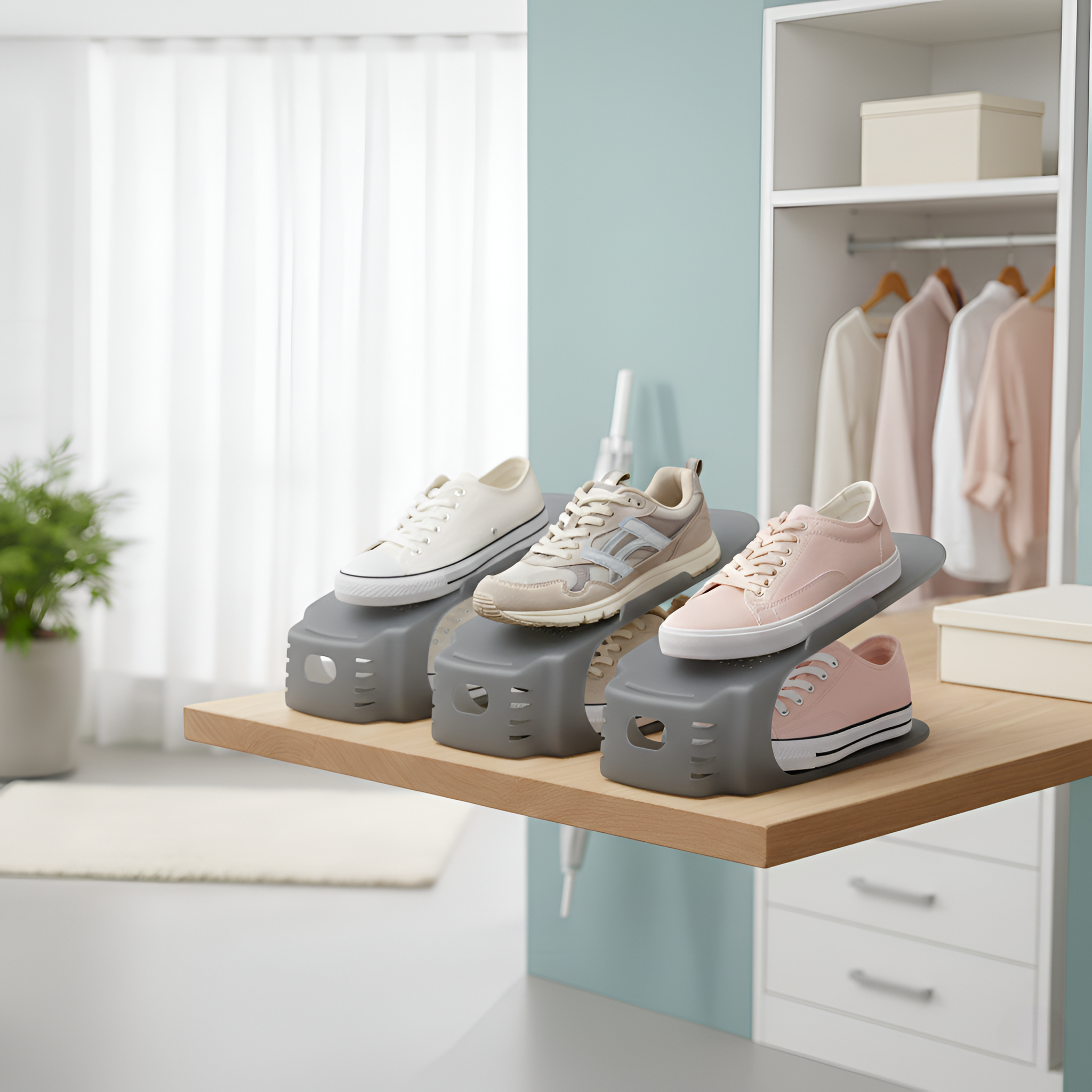 Gray Shoe Storage Rack- Set of 3