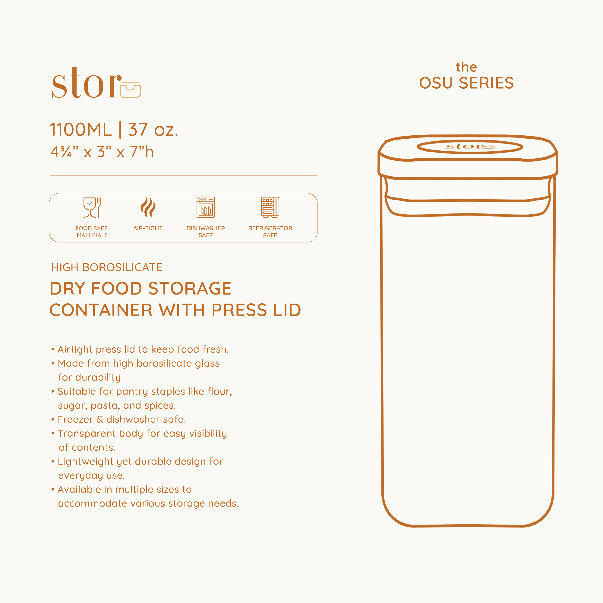 Glass Storage Container with Press Lid- 1100ML