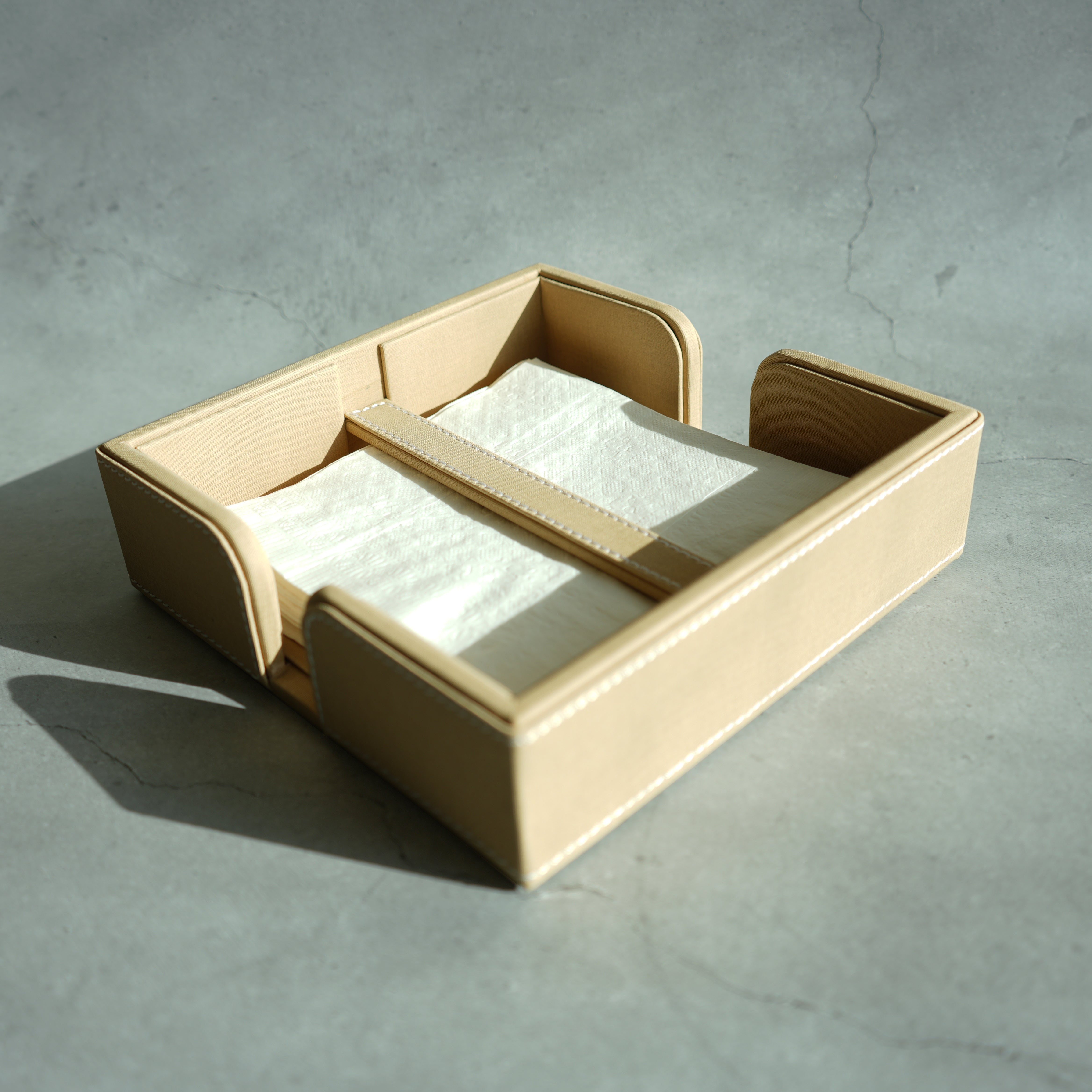 Sand Beige PU Leather Tissue Holder with Weighted Bar