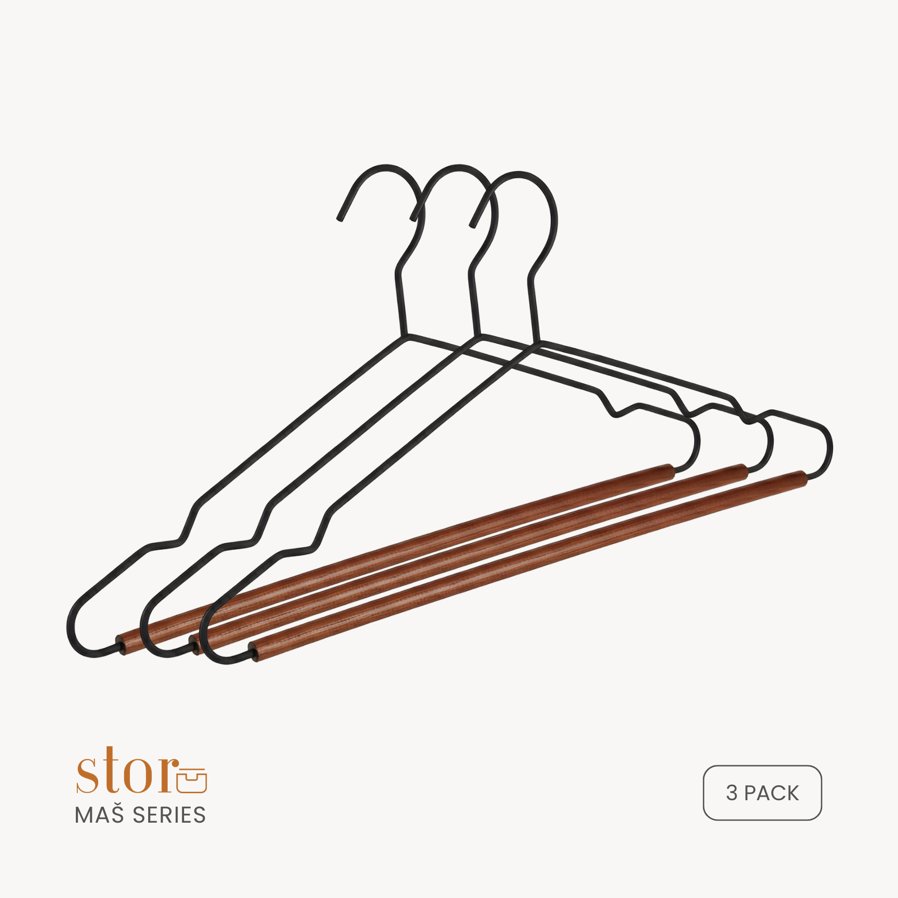 Metal Shirt Hanger with Wooden Bar- Black + Umber