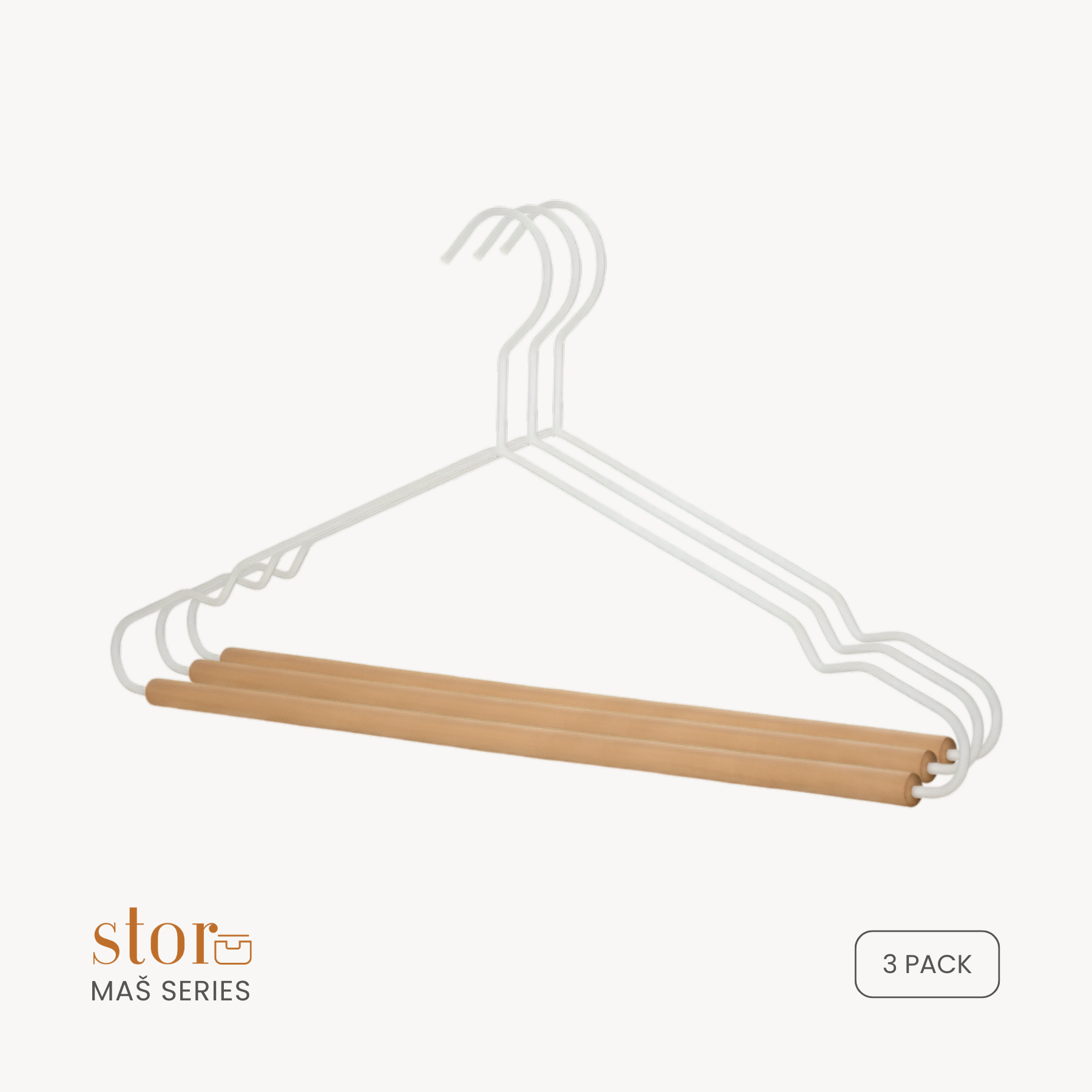 Metal Shirt Hanger with Wooden Bar- Ecru + Natural