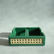 Emerald Green PU Leather & Rattan Tissue Holder with Weighted Bar
