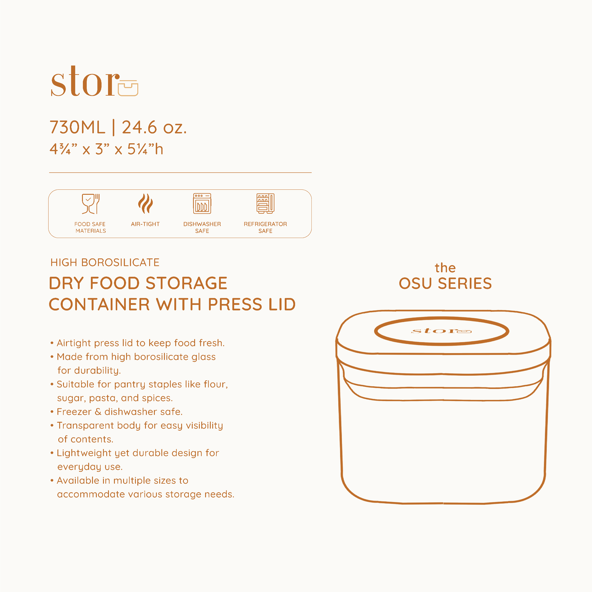 Glass Storage Container with Press Lid- 730ML