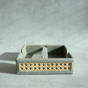 Stone Gray PU Leather & Rattan Tissue Holder with Weighted Bar