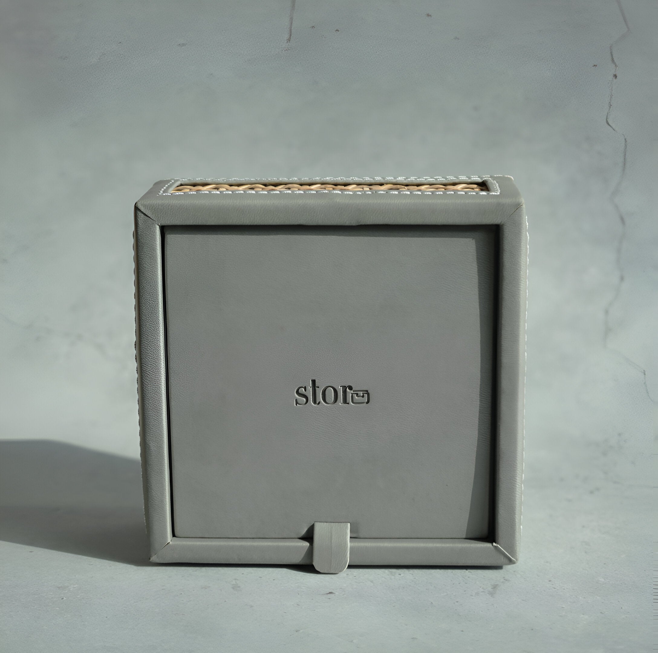 Stone Gray PU Leather & Rattan Tissue Box - Square