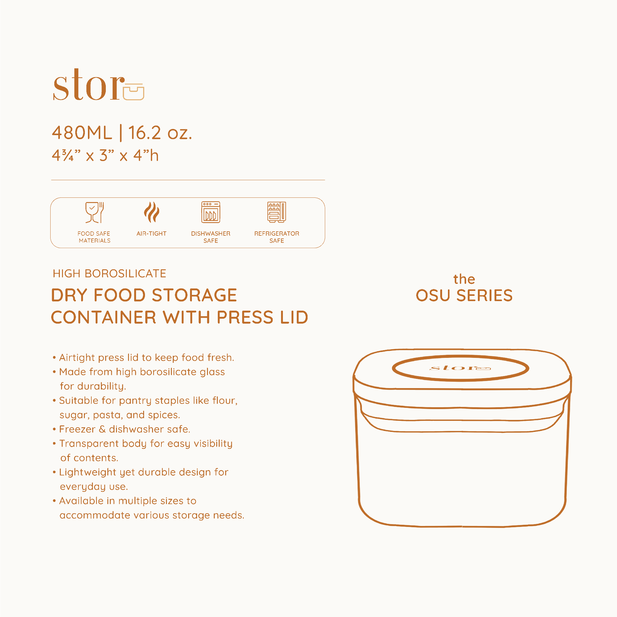 Glass Storage Container with Press Lid- 480ML