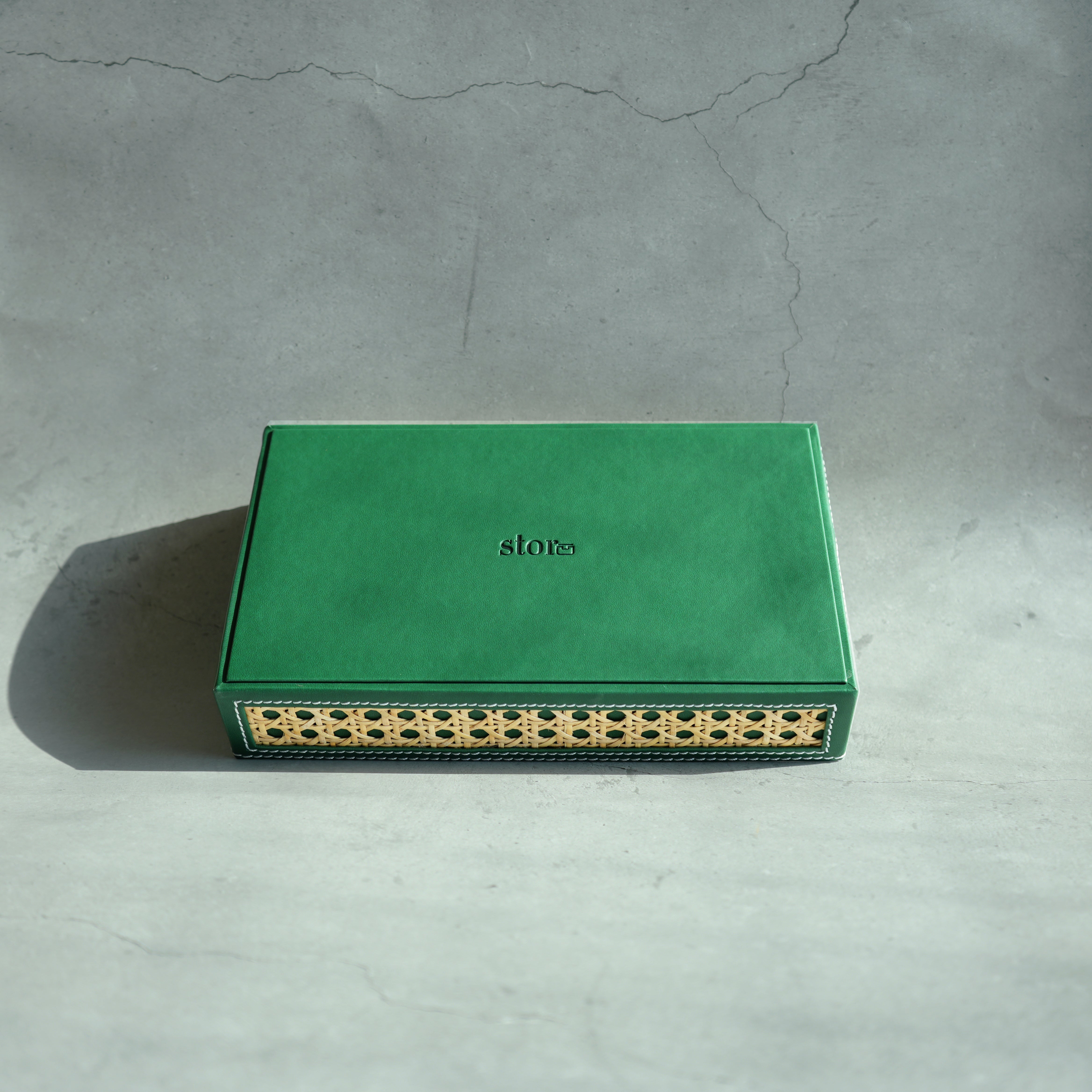 Emerald Green PU Leather & Rattan Serving Tray - Small