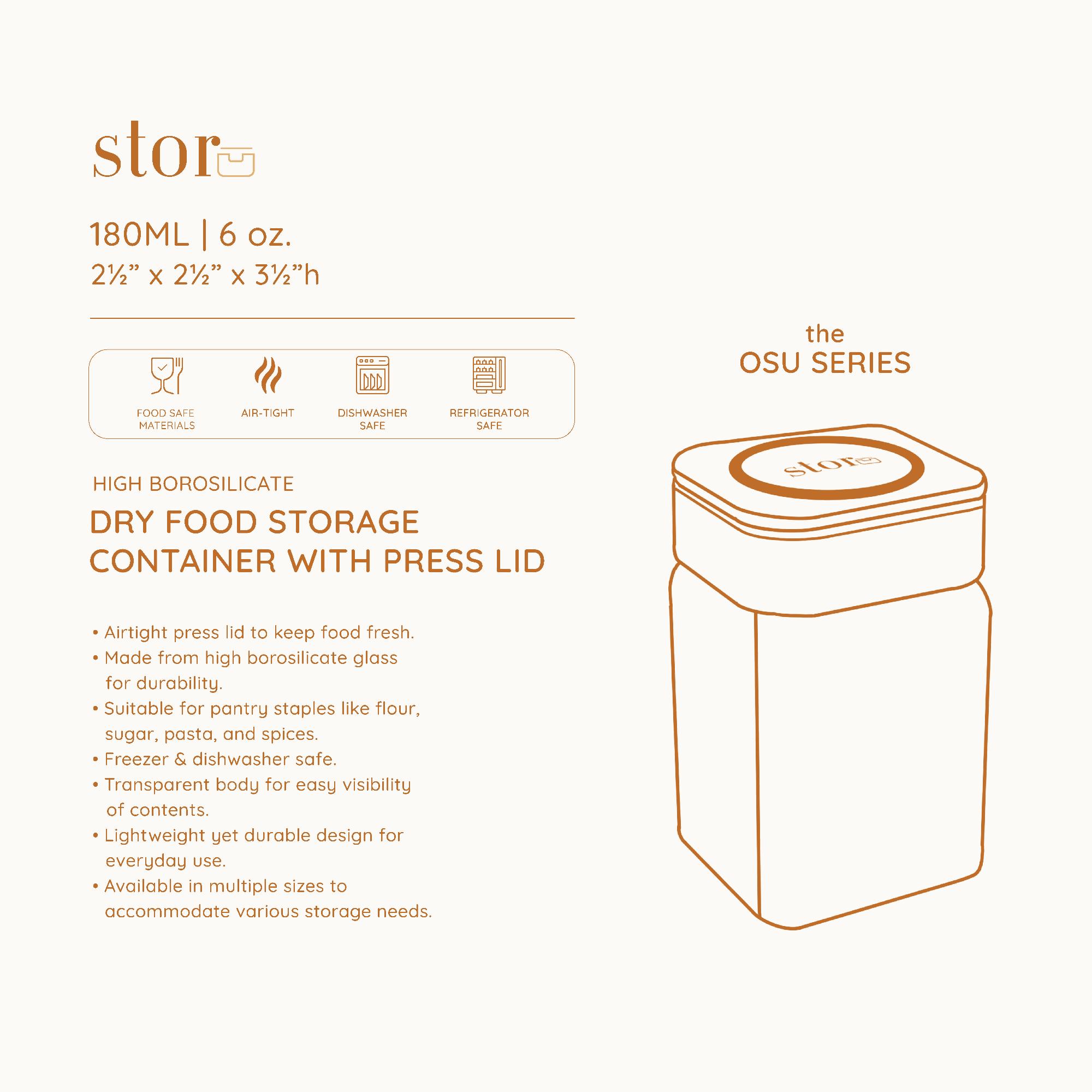 Glass Storage Container with Press Lid- 180ML