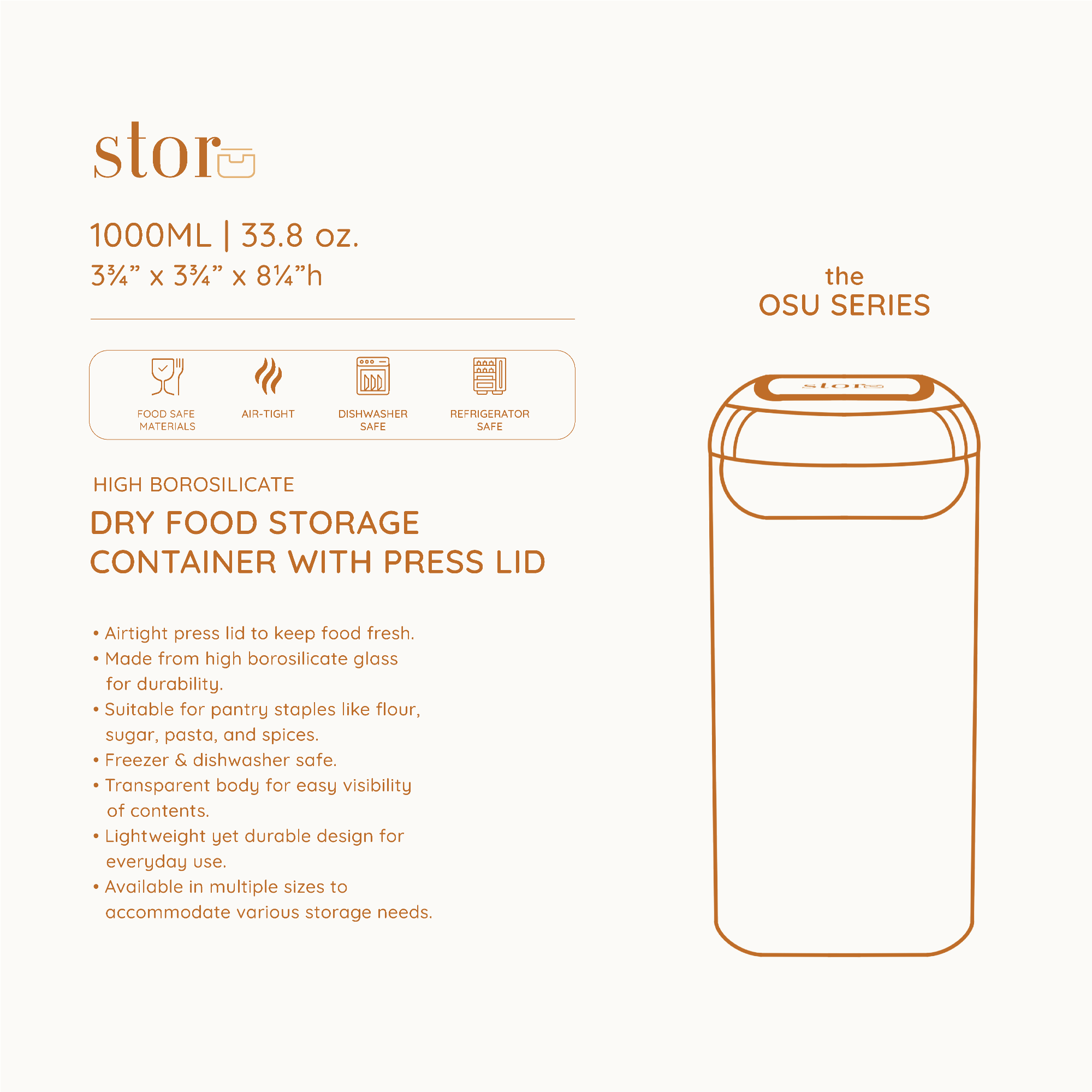 Glass Storage Container with Press Lid- 1000ML
