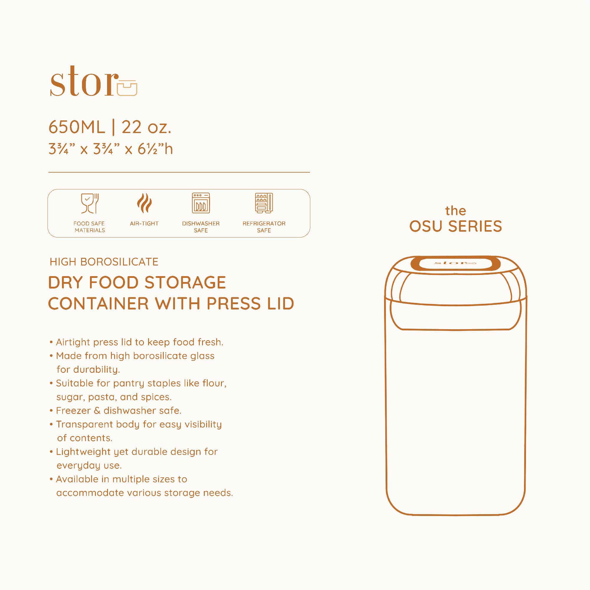Glass Storage Container with Press Lid- 650ML